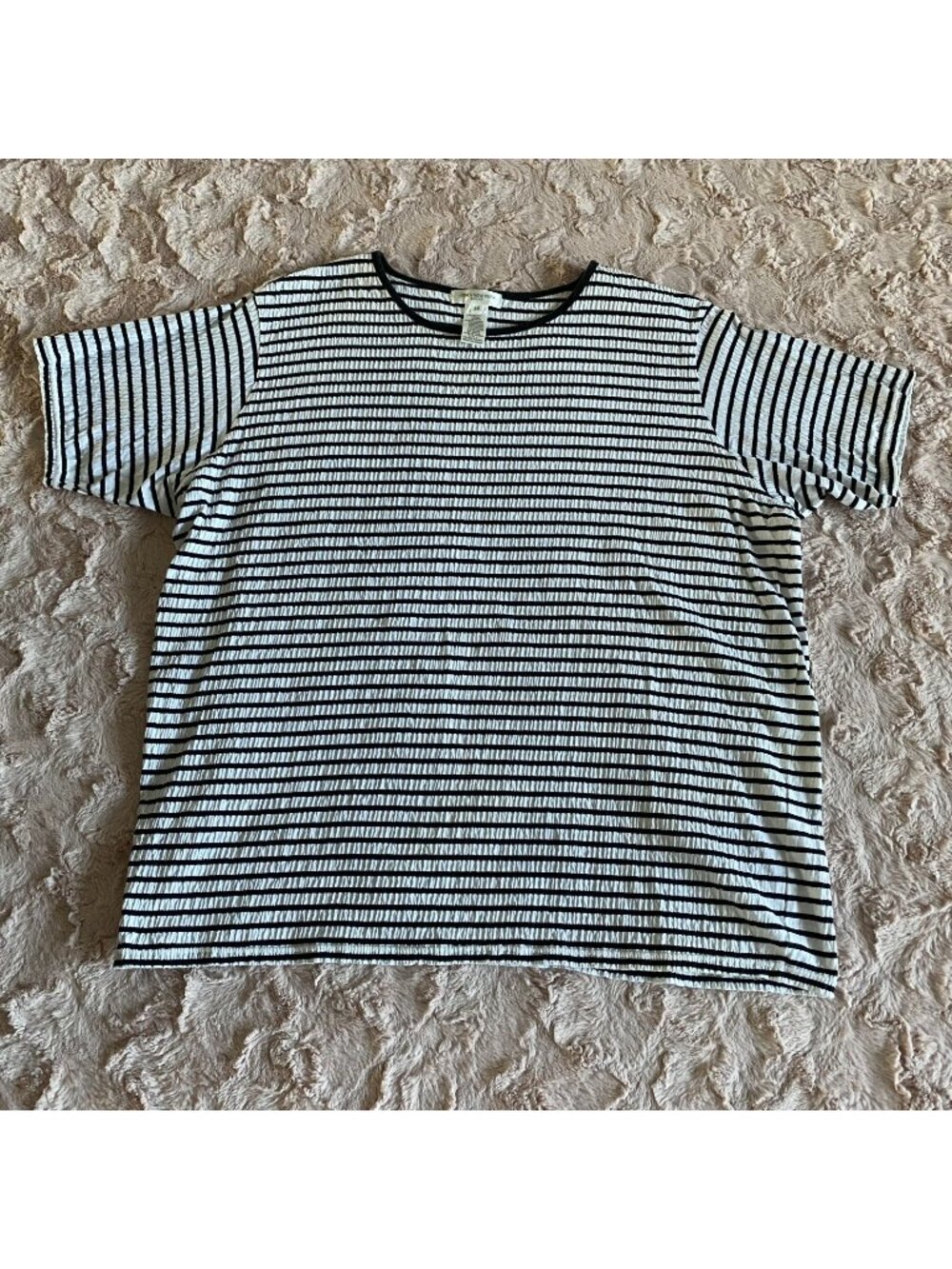 Jones New York Women’s 2X Shirt Black & White Stripes Textured Ribbed